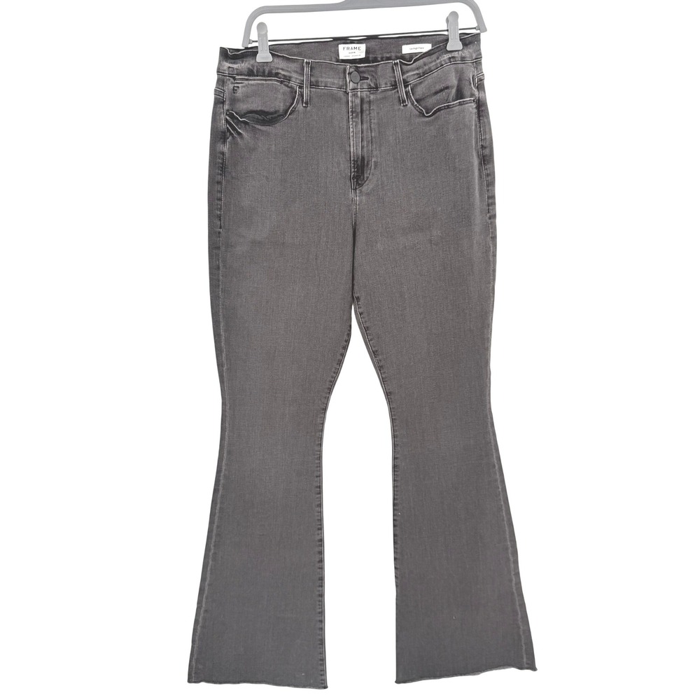Frame Denim Le High Flare Grey High Rise Raw Hem Jeans Size 33 LONG TALL